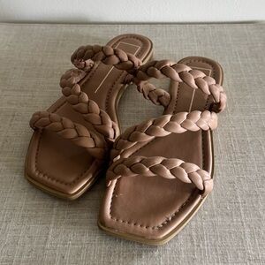 Dolce Vita Indy Tan Braided Straps Neutral Slip-On Square Toe Sandals - 7.5